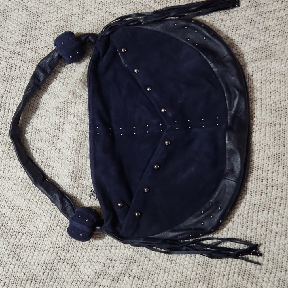 Queen Collection Navy Blue Leather/Suede XLarge Shoulder Bag
